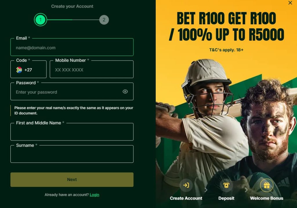Mzansibet registration process